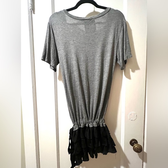 Y2K Young Fabulous & Broke Sz M Mini Dress Tunic Top Grey T-shirt Silk Ruffle - Picture 6 of 7